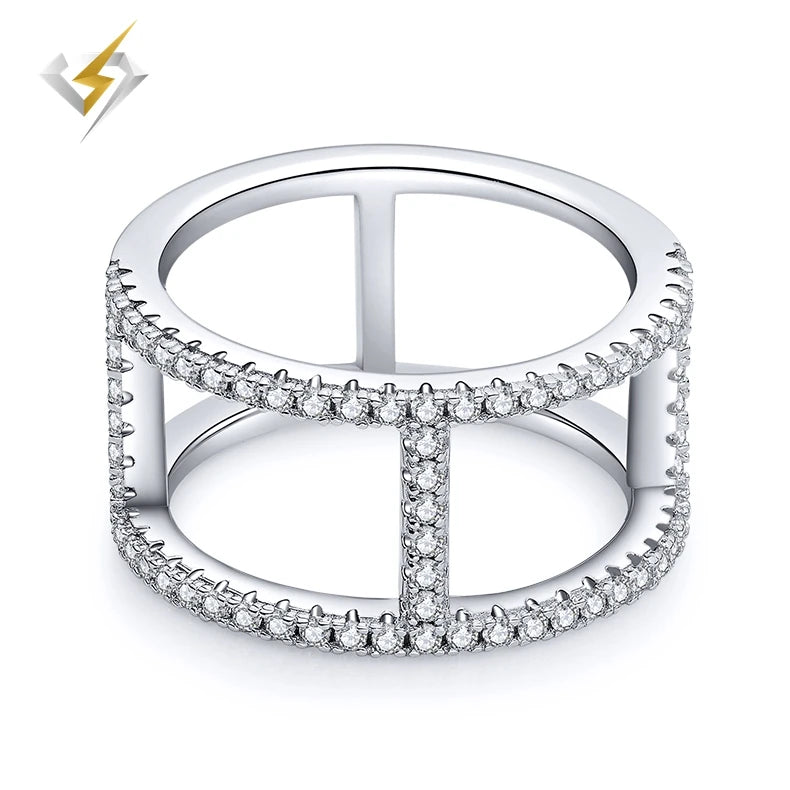 Luster Elegant Modern Style 925 Sterling Silver H-shaped Row Design Paving Moissanite Ring Band for Women