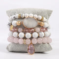 Women Designer Beautiful 5pc Elastic Beaded Bracelet Set Natural Turquoise Stretch Druzy Cubic Zircon Stack Bracelets Sets