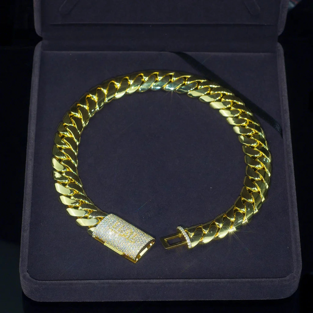 Factory Direat Gold Plated Moissanite Miami Cuban Chain Bracelet Iced Out Round Brilliant Cut 925 Silver Hip Hop Link Chain