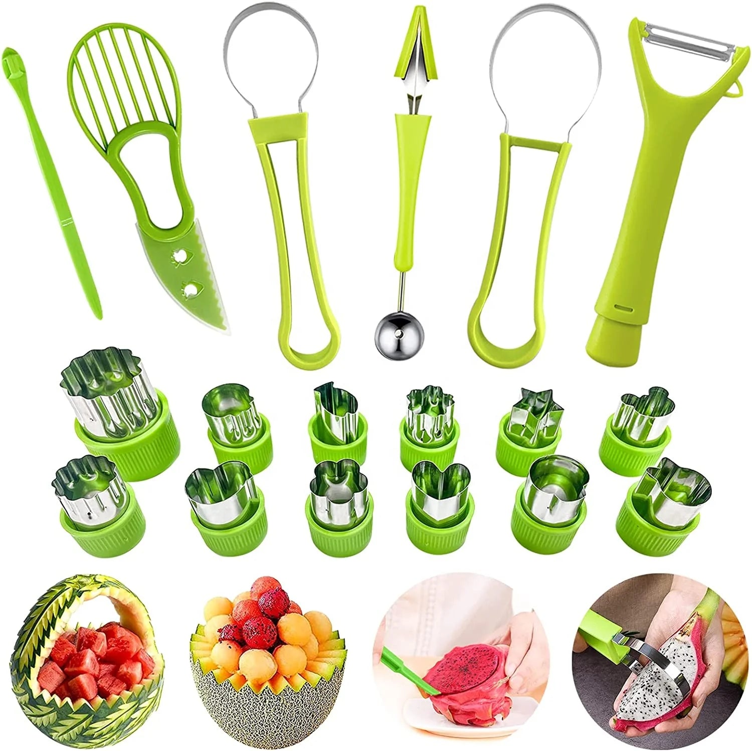 4 in 1 Stainless Steel Fruit Tool Set Fruit Scooper Seed Remover for Fruit Slicer Dig Pulp Separator