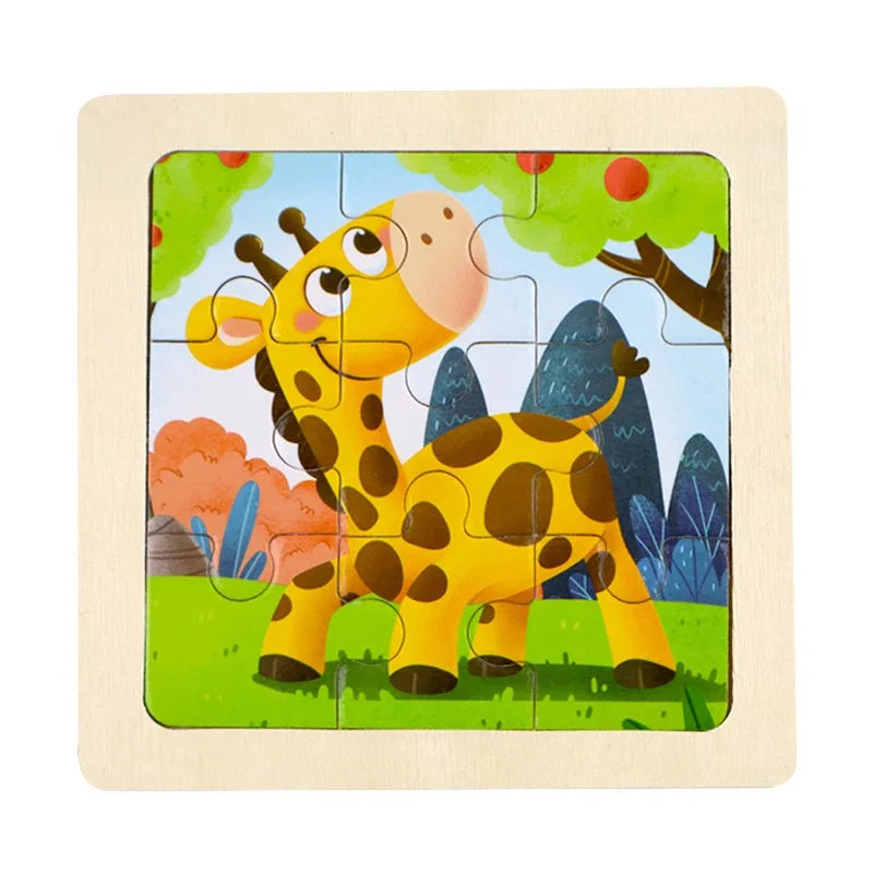 Children 3D Wood Puzzle Designs Set Kids Cognitive Jigsaw Puzzle Educational Toy Gift Bag Insert Puzzle Building Blocks Toy