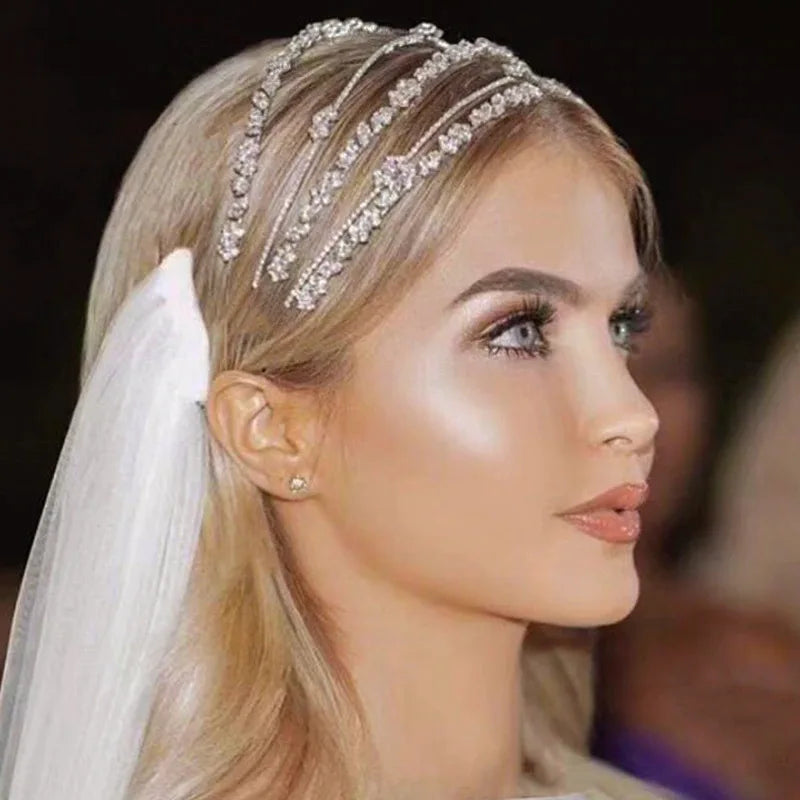 Super Fairy Wedding Jewelry Bridal Headdress Wide Side Multi-layer Hair Band Sparkling Zircon Hair Band for Women