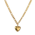 18K Gold Plated Waterproof Figaro Chain Necklace Stainless Steel Smooth Heart Pendant Necklace for Women Gift Classic Jewelry