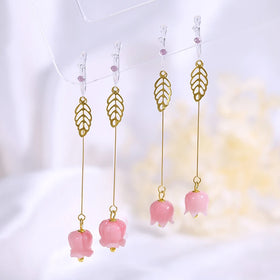 Exquisite Luxury Versatile Long Temperament Drop Earrings New High-End Glass Flower Lily of Valley Jewelry Fashionable Accessory