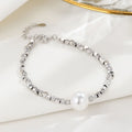 Handmade 925 sterling silver geometric polyhedral silver beads bracelet personalized cut side square beads pearl bracelet
