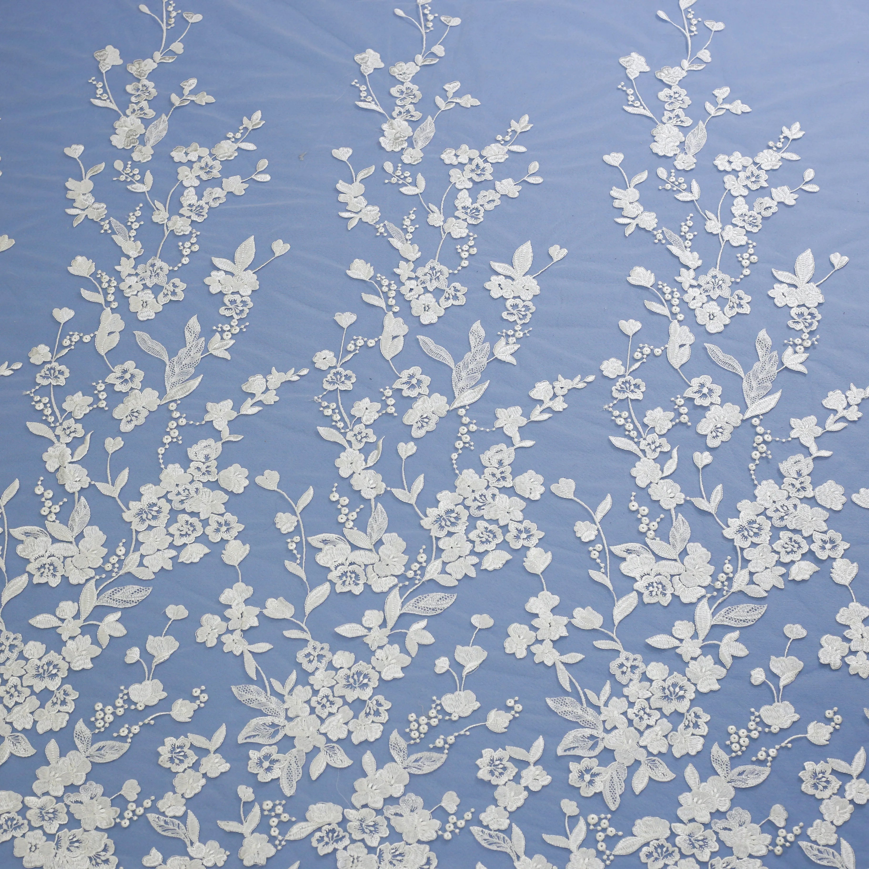 Bridal Wedding White Flower Embroidery Lace Fabric