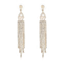 Women's Geometric Gold-Plated Long Tassel Dangle Earrings Copper Drop Earrings Crystal Rhinestone Trendy Fashion Bride Wedding