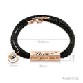 Customized Logo Name Date Engraving Rose Gold Rectangle Round Charm Leather Bracelet