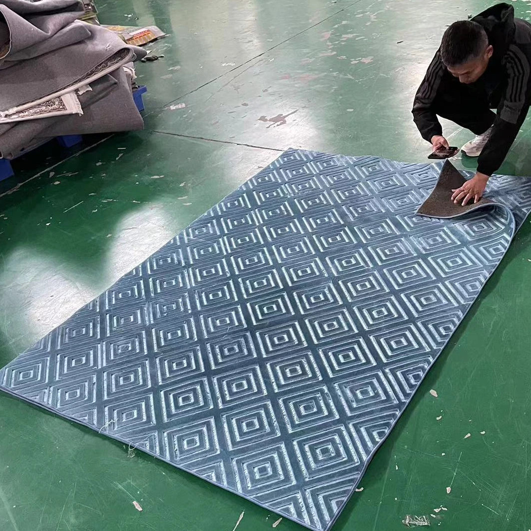 Modern Simple Bedroom and Living Room Carpet Raschel 3D Embossed Thick Area Rug Machine Made Table Mat and Floor Mat