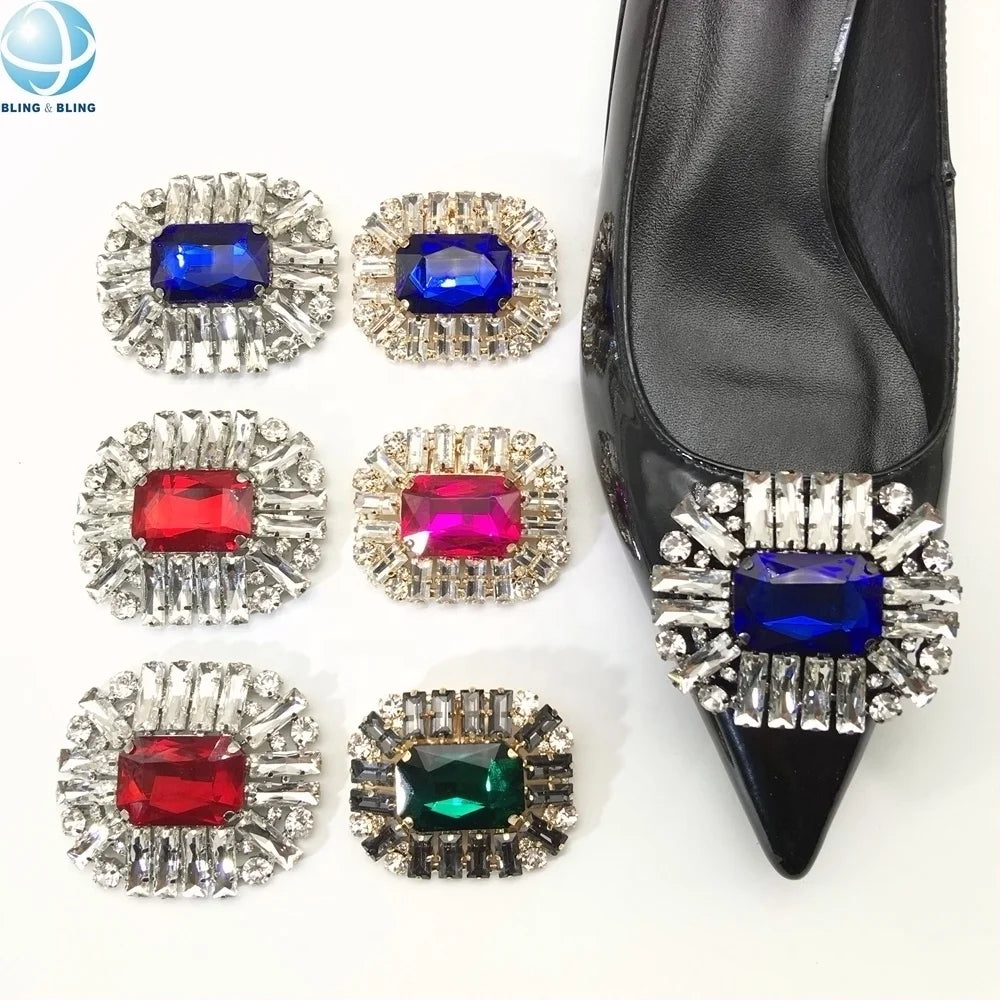 Hot Design Diamond Shoe Clip Removable Shoe Upper Buckles Accessories Big Square Crystal Shoe Clips for Ladies Heels