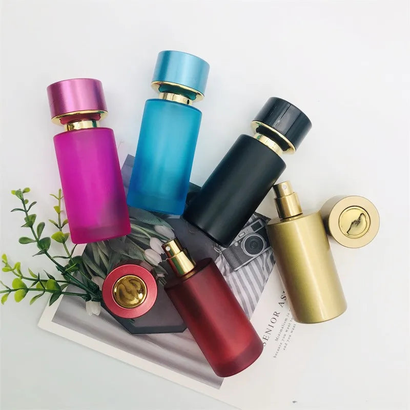 Gold Black Red Pink Blue Color Cylinder Thick Bottom Round 50Ml Frosteed Glass Perfume Spray Bottles