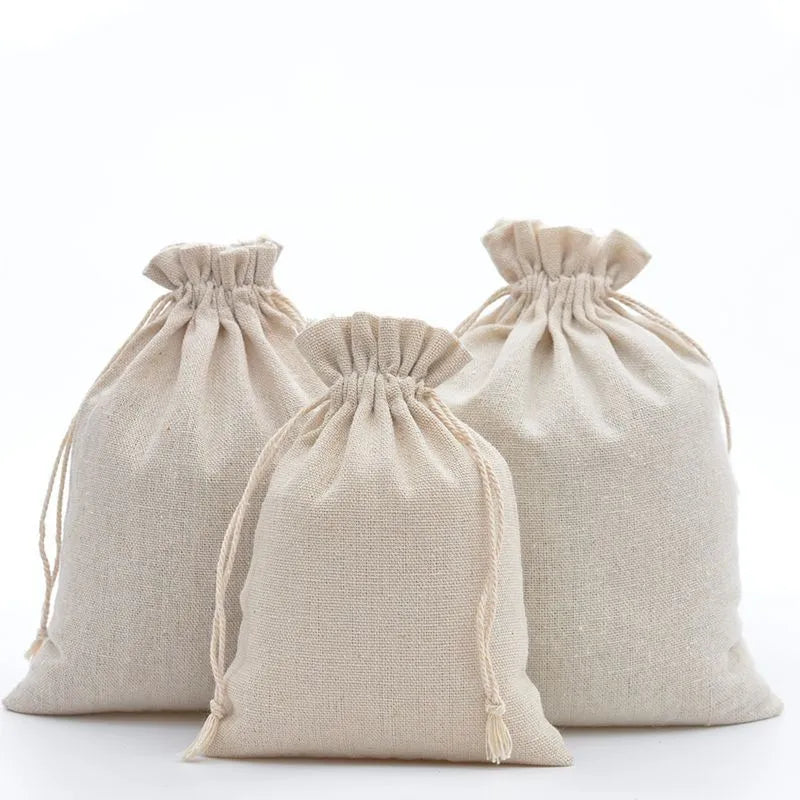 Custom 8x10cm Recyclable Cotton Linen Drawstring Dustproof Bags for Jewelry & Stationery Packing