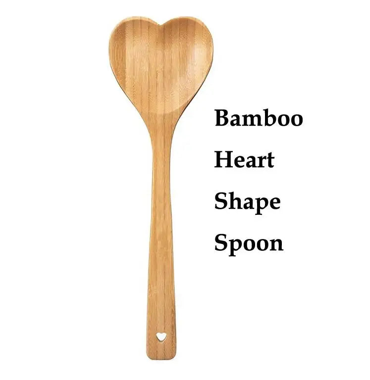 Heart Shape Long Handle Bamboo Cooking Spoon Salad Mixing Stirring Scoop Utensils Serving Spoons