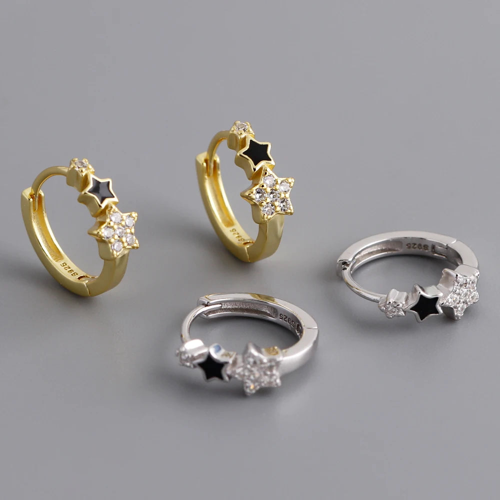 Fashion High Quality Jewelry 925 Sterling Silver Star Enamel Glaze Small Zircon Gold Plated Hoop Earring Jewelry for Women