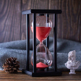Creative Handcraft Decoration Hourglass Wooden Frame Sand Timer With Red Sand Timer 60 Minutes