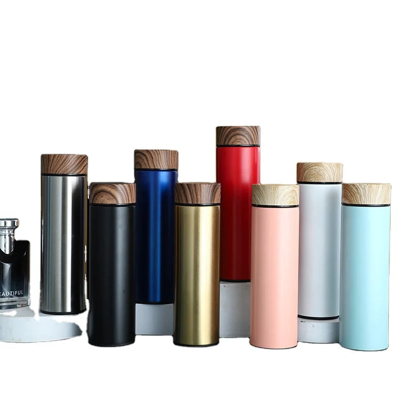 New Arrival Custom 17 oz Blank Wooden Lid Vacuum Bottle Thermo Flasks 500 ml Bottle 17 oz Flasks Tea Cups