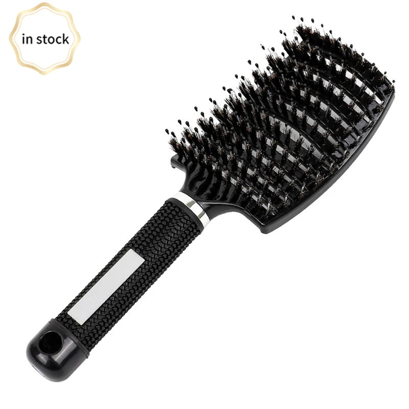 Anti-static Heat-resistant Curved Vent Boar Bristle Detangling Hair Brush Massage Combs for Pro Hair Salon Hair Styling