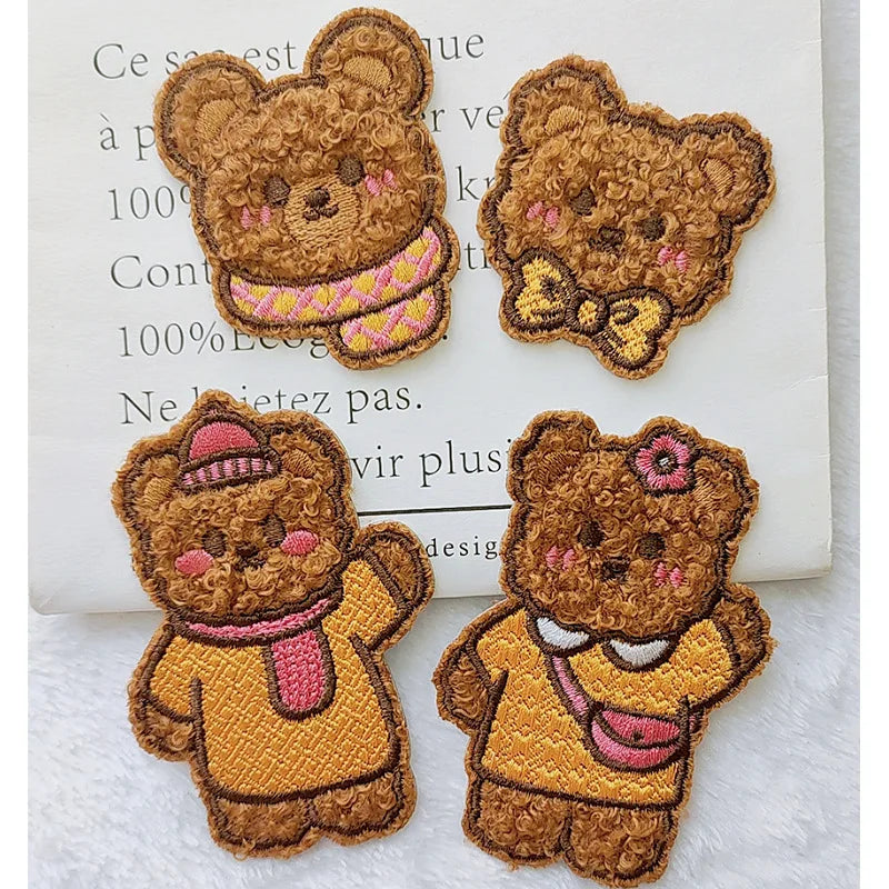 New Self Adhesive Embroidery Cute Cartoon Brown Bear Patch for Decoration