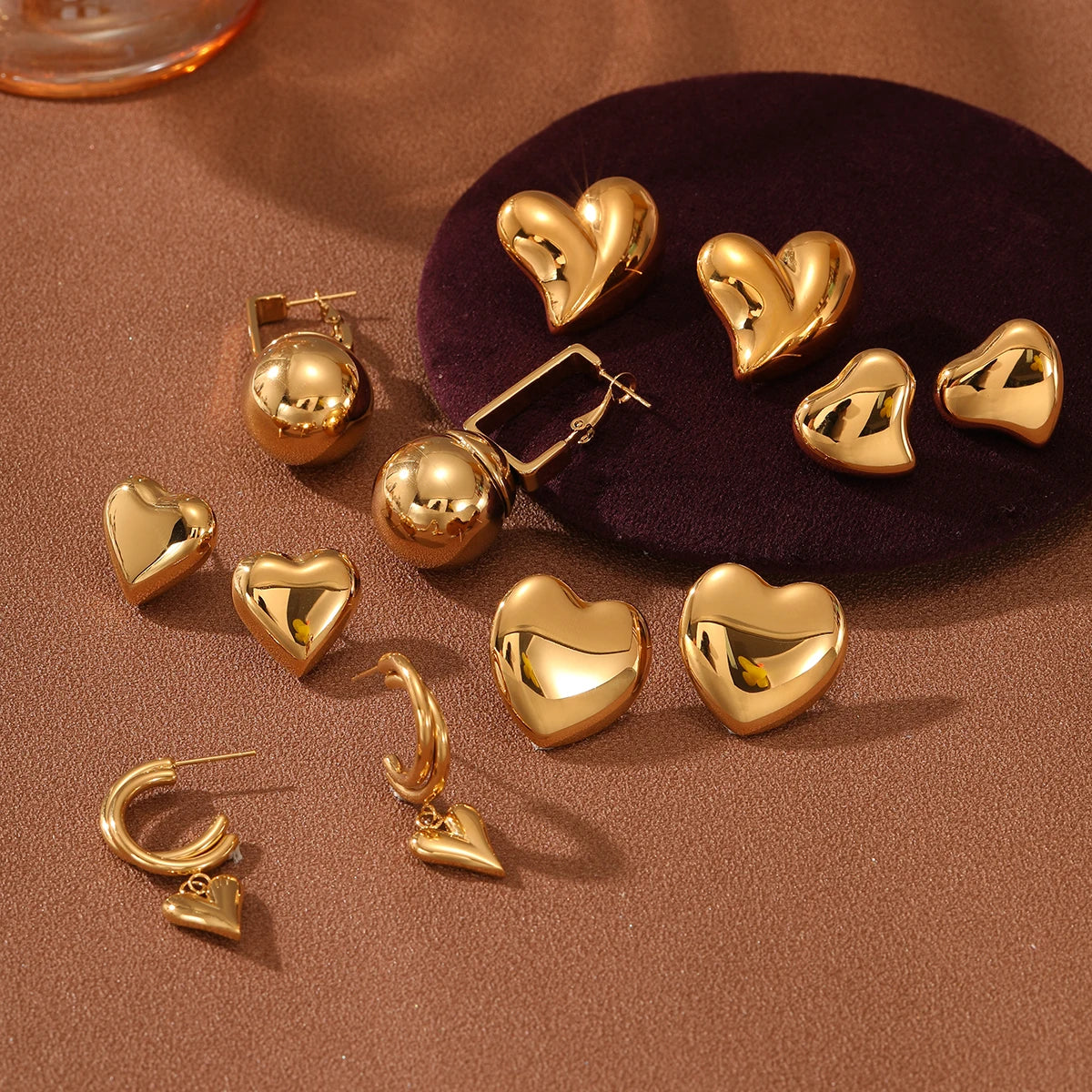 Trendy Party Jewelries Women Stainless Steel Gold Heart Earrings Collection Stainless Steel Pvd Gold Plated Waterproof Jewelry