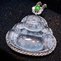 Natural Myanmar Glass Type Feitsui Buddhle Sculpture Male Pendant 18K Gold Inlaid Jade Delicate Moisturizing Ice