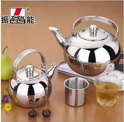 Zhenneng Manufacturer Wholesale Stainless Steel Whistling Water Kettle with Steel Handle Spheroidal Tea Kettle with Sieve