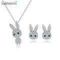 LUOTEEMI Cute Rabbit Girls Jewelry Sets Tiny CZ Paved Stud Earrings and Pendant Necklace Set