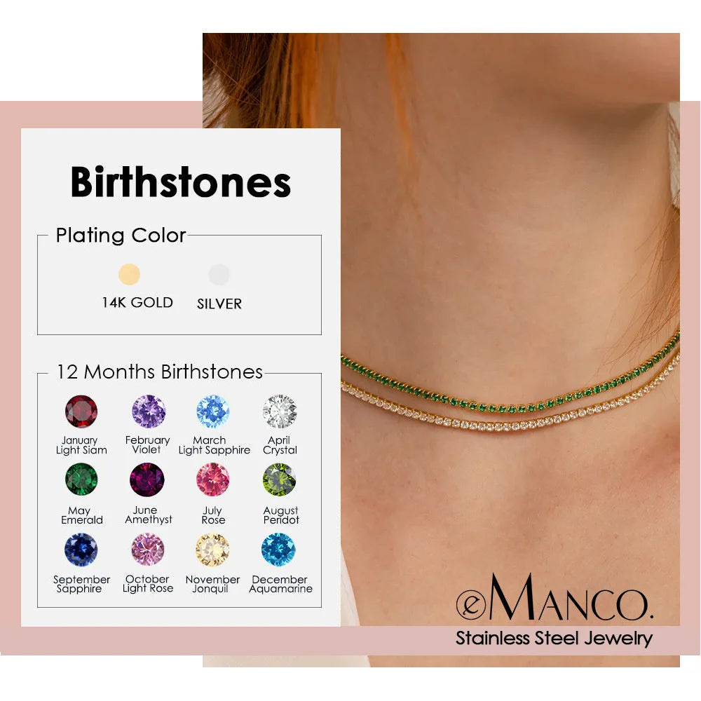 Emanco High Quality Diamond Tennis Chain Gold Silver Plated Stainless Steel Women's Cubic Zirconia Diamond Tennis Necklace