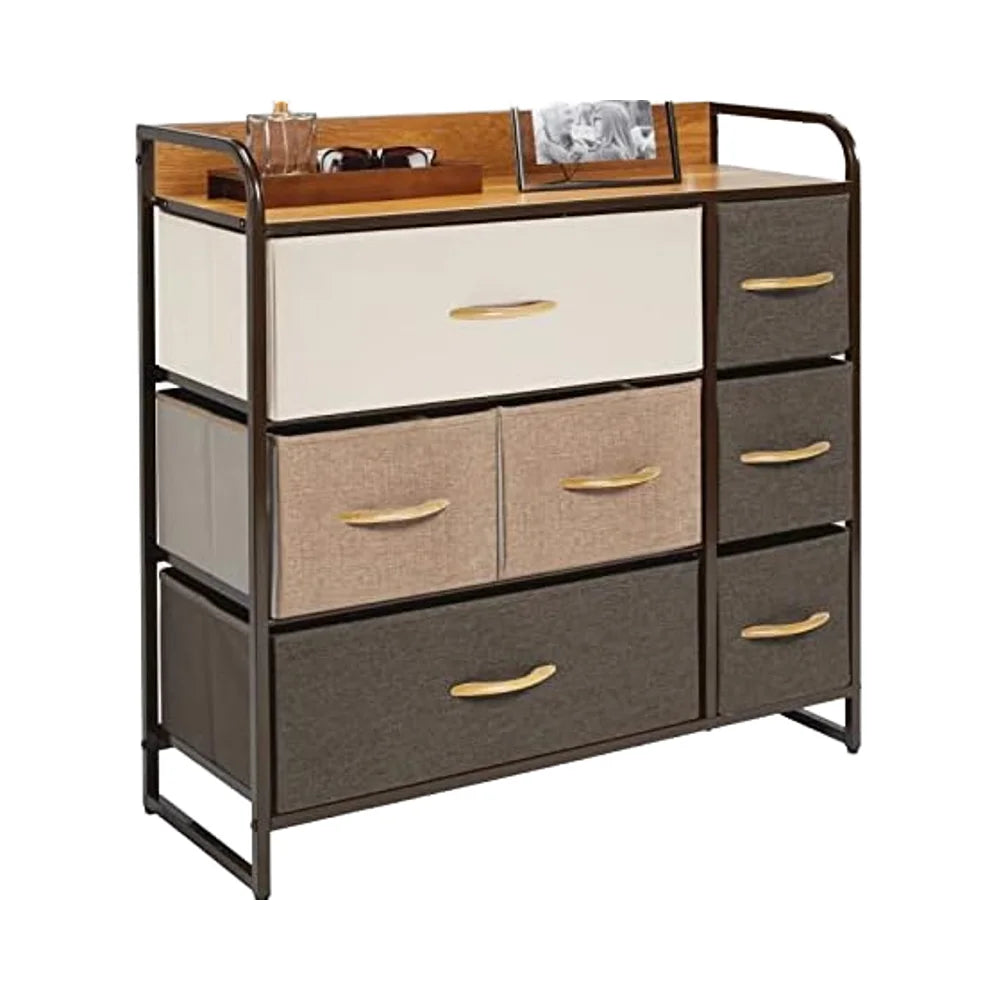 Wholesale High Steel Frame Wood Top Vertical Organizer 7 Foldable Removable Fabric Drawers Large Bureau Organizer Storage Tower