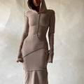 Long Sleeve Hooded Solid Bodycon Maxi Dress 2025 Autumn Winter Women Breathable Eco-Friendly Casual Streetwear