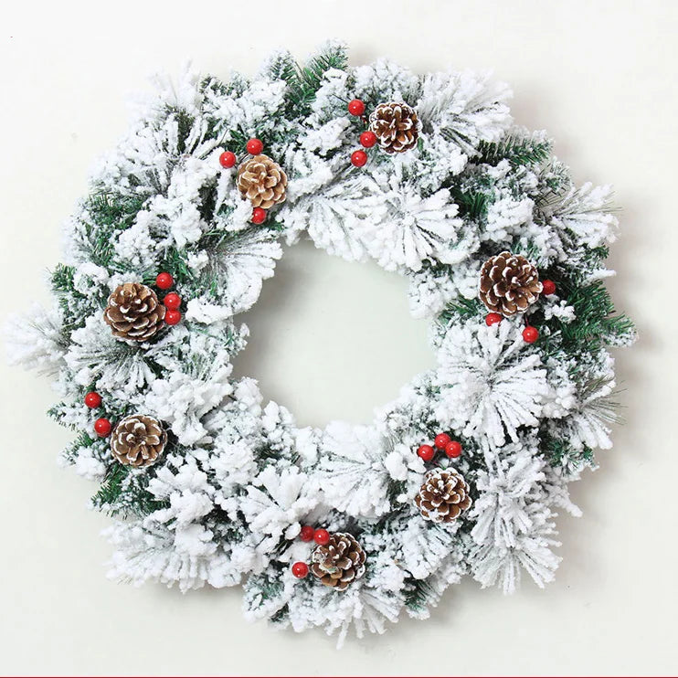 Gangheng Novedades 2020 40/50/60cm Regalos De Navidads White Flocking Pinecone Artificial PVC Christmas Wreath