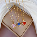 18K Gold Plated Red Love Heart Shaped Necklace with Zircon Stainless Steel Chain for Anniversary Crystals Heart Pendant Necklace