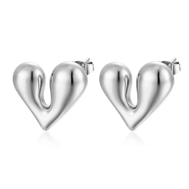 Threndy 18k Gold Stainless Steel Personalized Liquid Heart-Shaped Waterproof Wholesale Stud Earrings