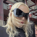 Oversized Steampunk Y2K Sunglasses Men Women One Piece Wrap Around Sun Glasses Fashion Big Frame Mask Shades (KSG150)