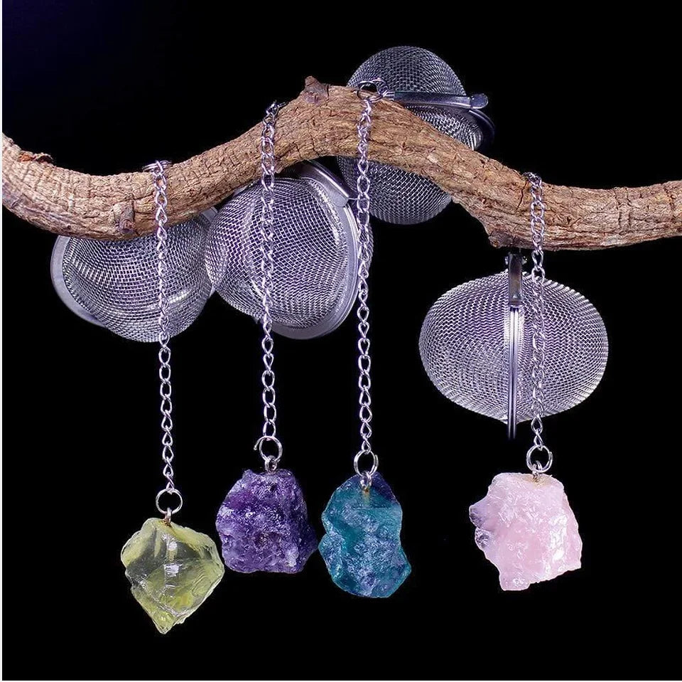 Raw Crystal Tea Infuser Loose Leaf Tea Steeper Raw Gemstone Crystal Stainless Steel Ball Mesh Loose Leaf Herbal Tea Infuser