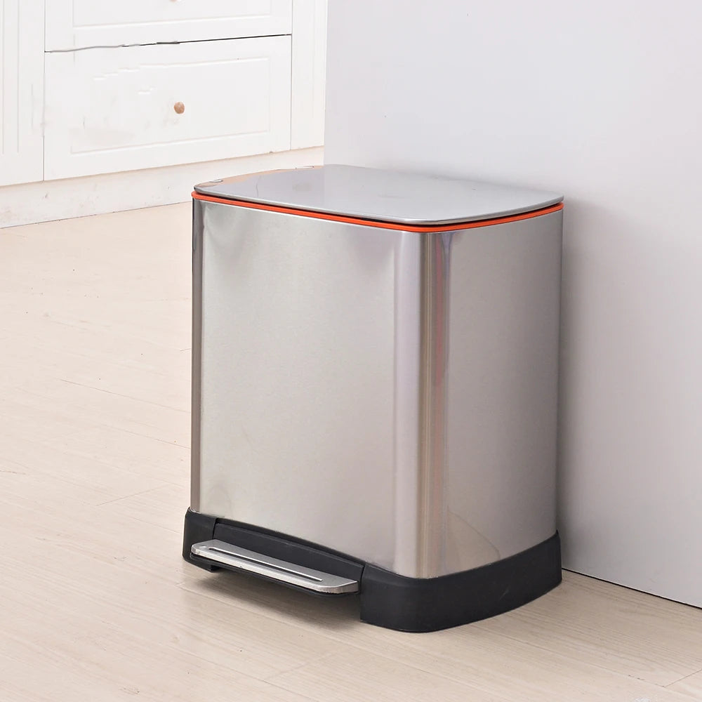 30L/40L Stainless Steel Trash Bin with Roll Cover Home Kitchen Storage Waste Poubelle with Metal Pedal for Office Use