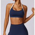 Custom Printing logo Sports Bra With Pad     Backless  Neck Hanging Bra for Women Sports Women's   Yoga Crop  Padded  Bra