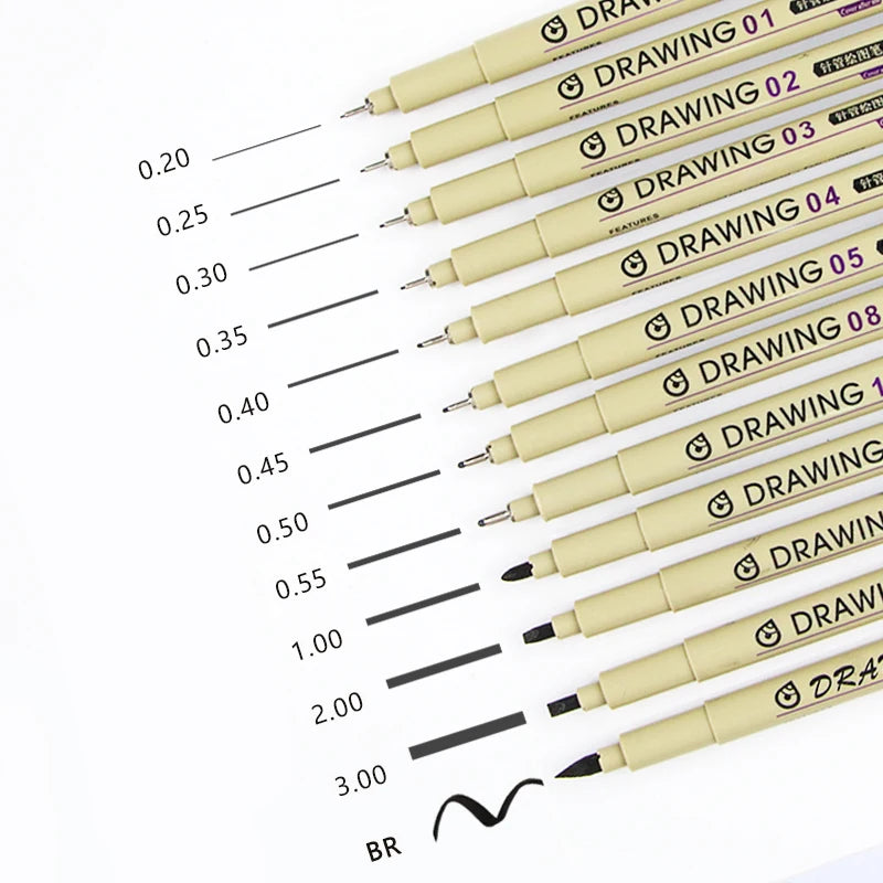 Hot Selling Multiline Black Needle Point Sketch Marker Black Fine Tip Archival Ink Pen Fineliner Sketching Pens