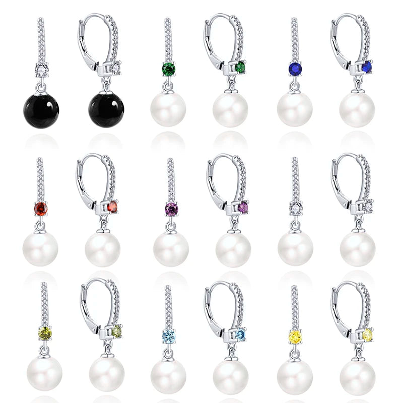 Wholesale Hot Seller 4 Prong CZ Drop Round Mother of Pearl Earrings 925 Sterling Silver Freshwater Pearl Earrings