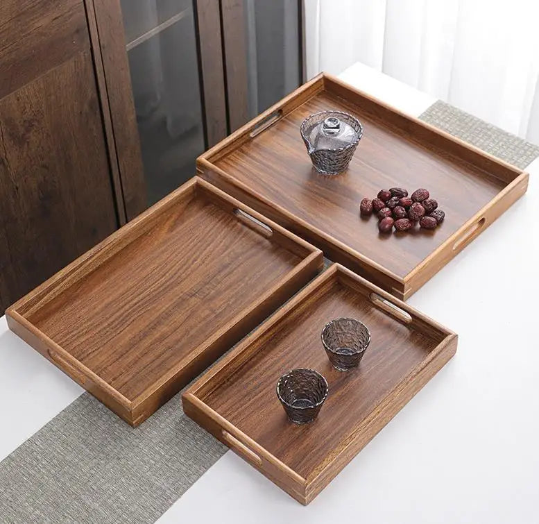 Luxury Vintage Plant Pattern Eco-Friendly Polished Walnut Wood Rectangular Plate Dish for Party Use