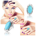 Women's Fashion Created-Turquoise Ring Silver Alloy Oval Gemstone CAB Knuckle Vintage Bohemian Joint Knot Party Daily Rings
