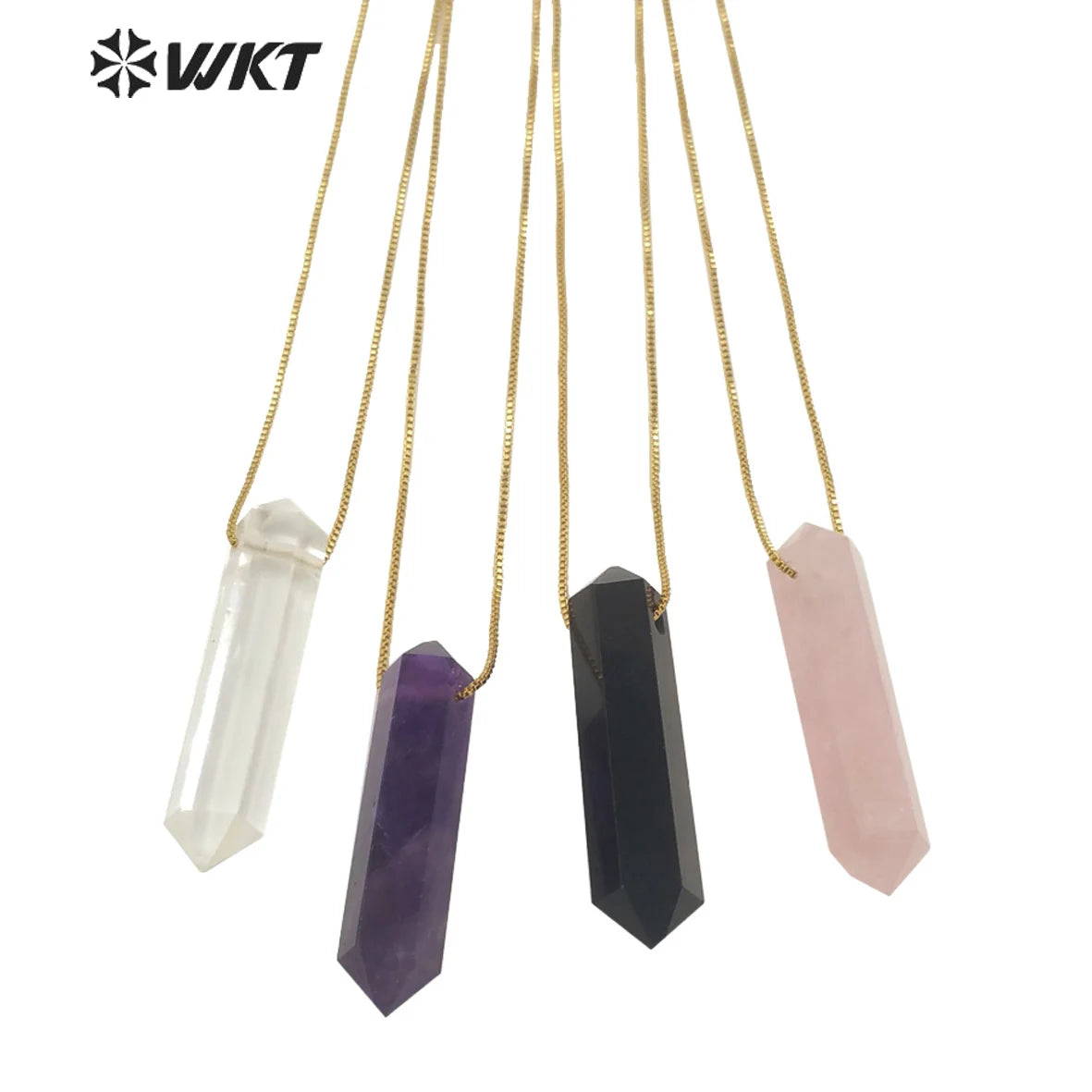 WT-N1306 New Fashion Gold Adjustable Chain Thread Simple Elegant Rose Quartz Point Necklace Natural Double Point Quartz Necklace
