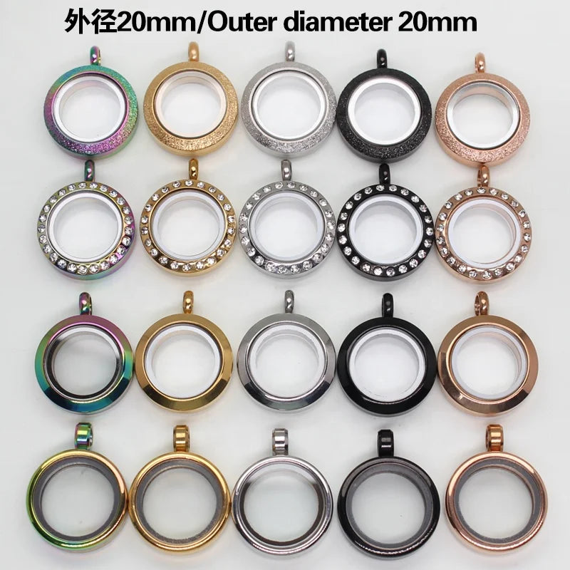 20mm Gold Rose Gold Black Silver Rainbow Stainless Steel Living Memory Glass Locket Foating Put Floating Living Charms As Gifts