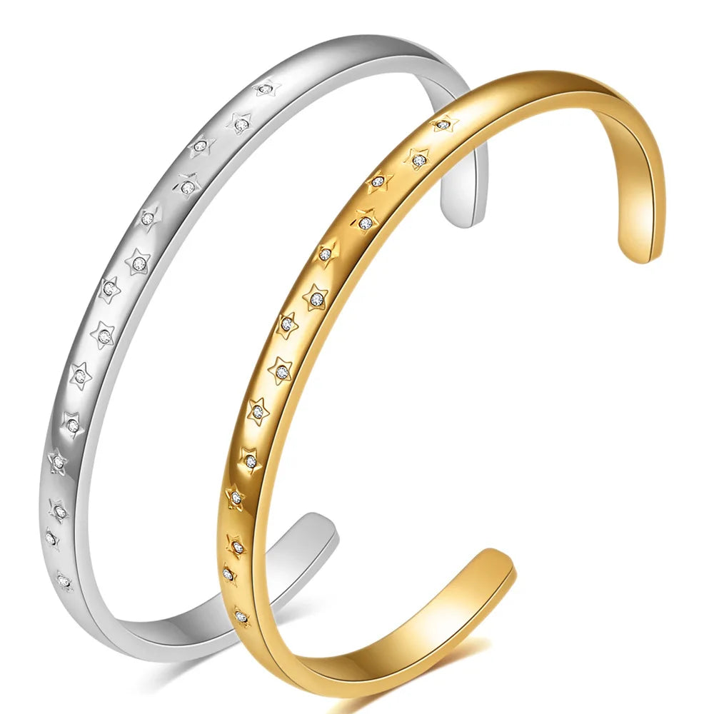 Yiwu Daicy Trendy Stainless Steel Jewelry Simple Bracelet 4MM Fashion Opening Bangles Star Diamond 18K Gold Bracelets Women's