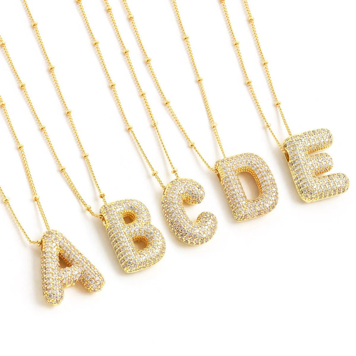 18k Gold Trendy Bubble Letter Charms Necklace with Initial Pendant Link Chain Brass Pave CZ Unisex