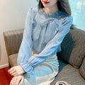 8680# Solid Elegant Korean Style Chiffon Blouse for Women Loose Fit with Belt Decoration Anti-Wrinkle for Office