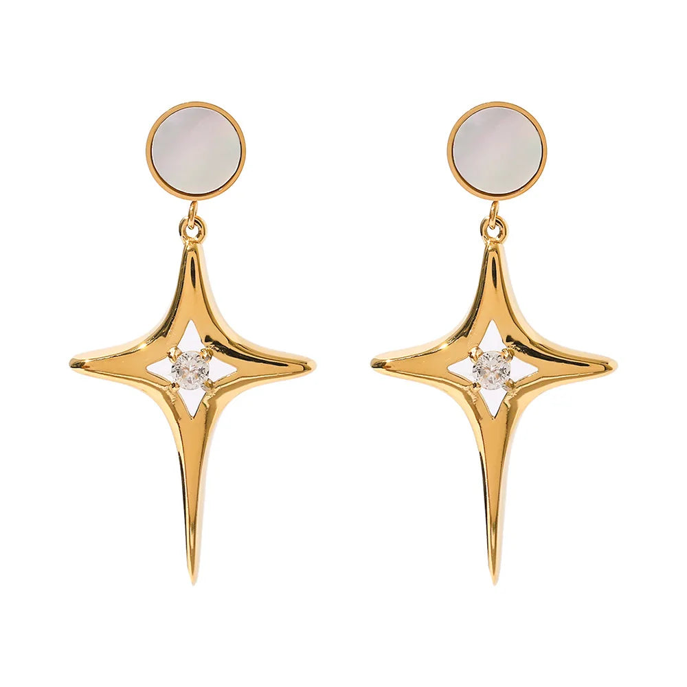 Newest Fashion Earrings Romantic Start Pendant Earrings With Zircon and Shell in 18K PVD Gold Plated Stainless Steel Jewelry