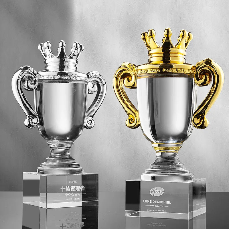 Gold Silver Bronze Crown Event Crystal Trophy and Award MH-NJ0263