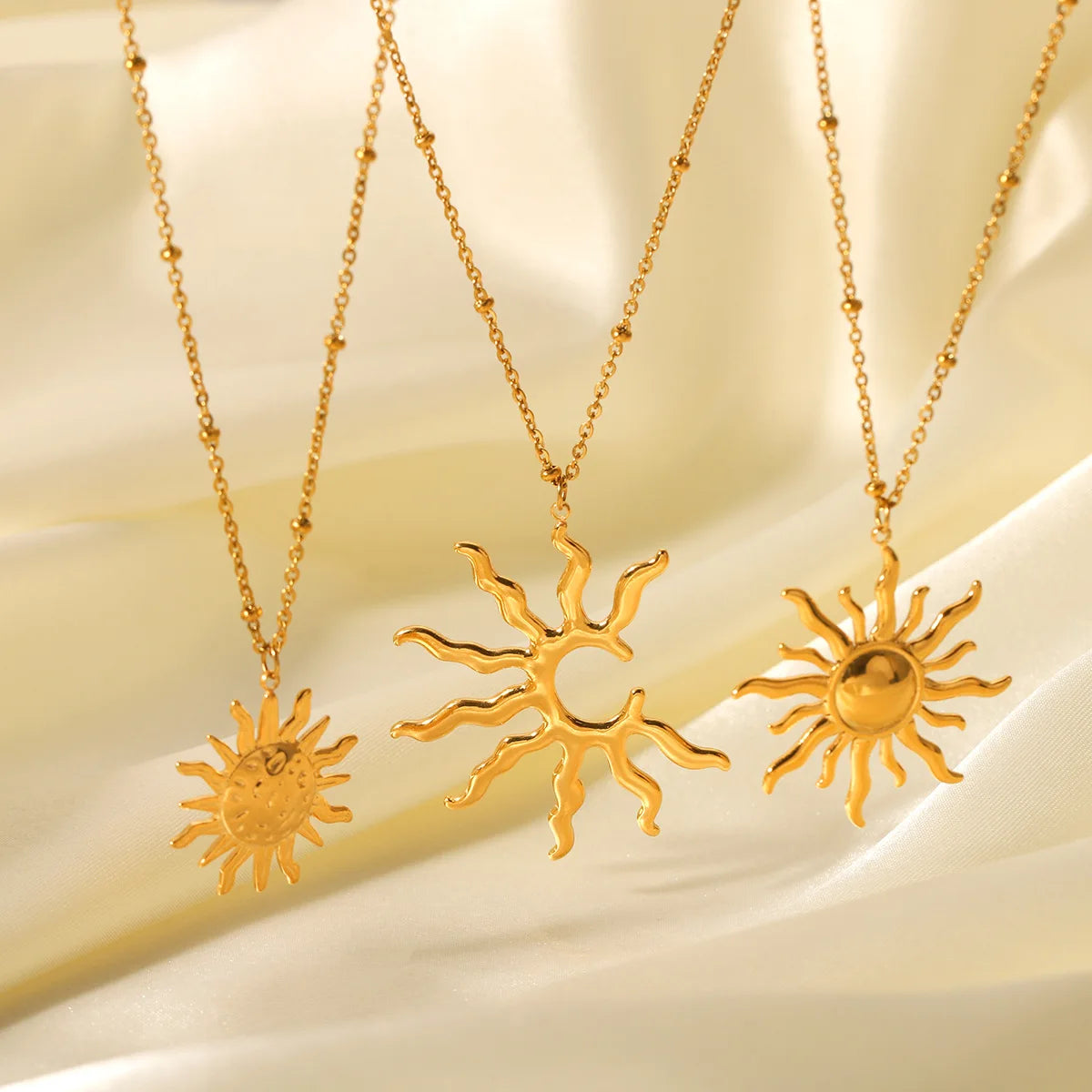 Minimalist Classic Stainless Steel 18K PVD Plated Tarnish Free Irregular Sun Pendants Link Chain Necklace Unisex Gift