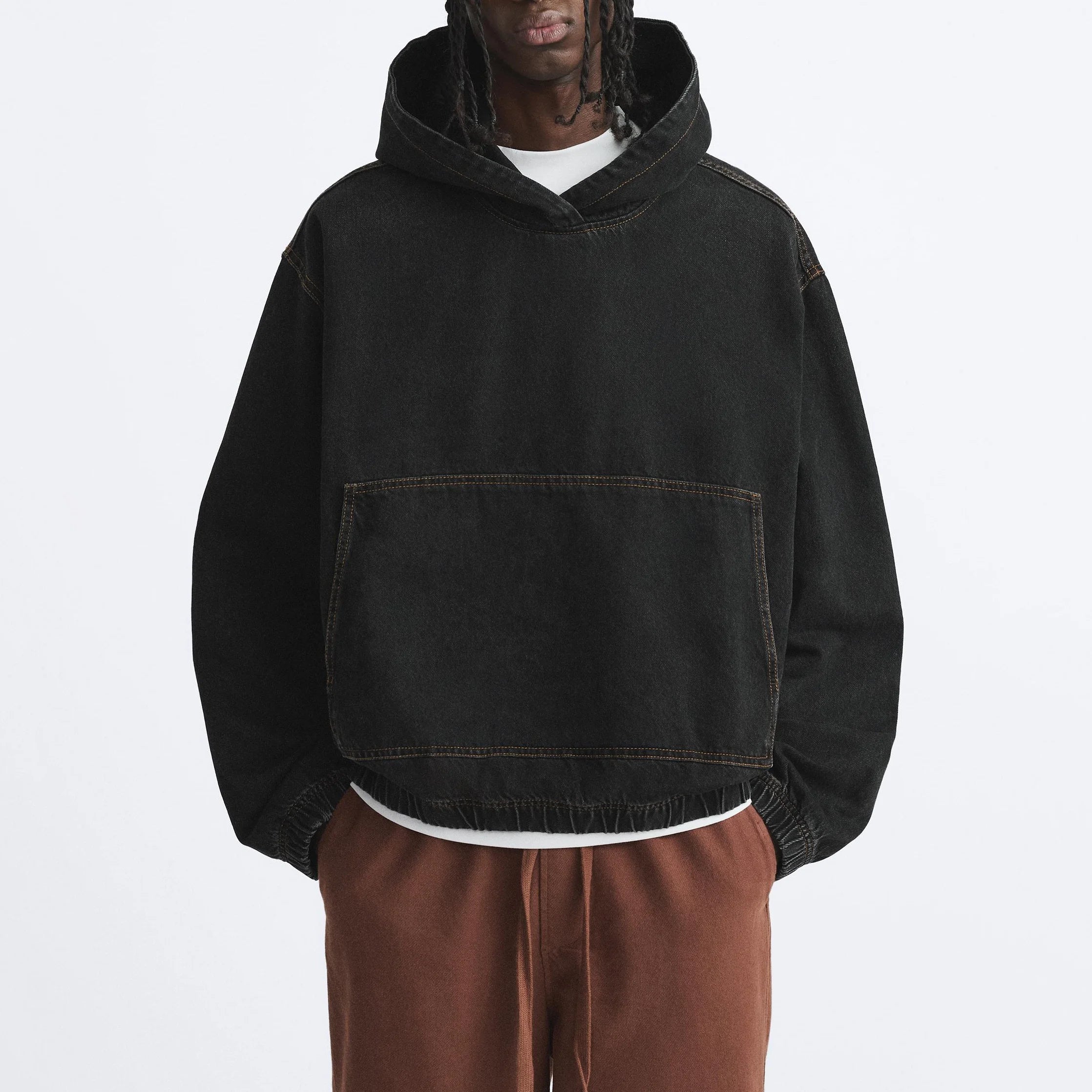 OEM Blank High Street Vintage Fashion Washed Denim Hoodie