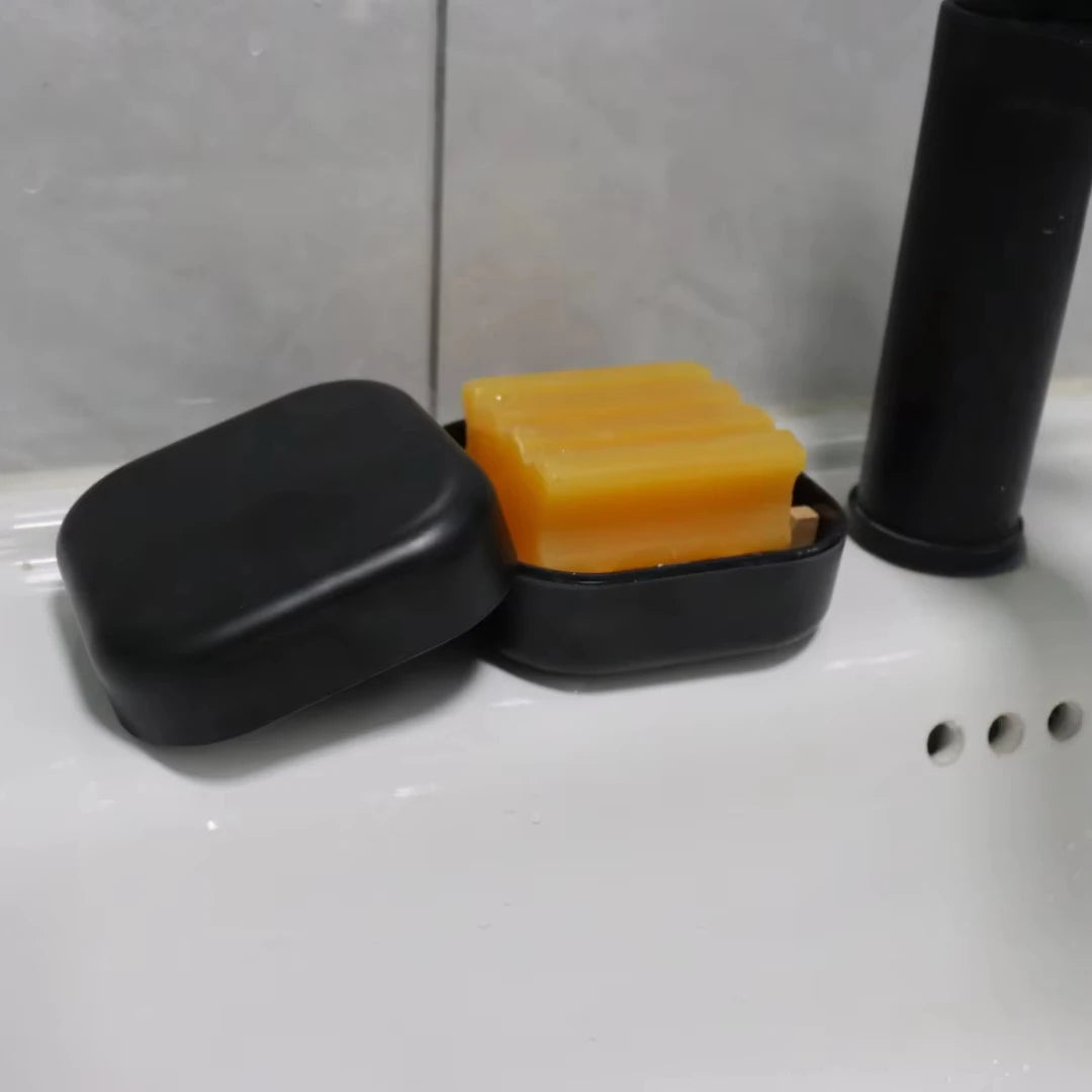 Sustainable Bamboo Fiber Square Bar Soap Tin Dish Holder with Bamboo Tray Draining Cover Lid Travel Hotel Bathroom Box
